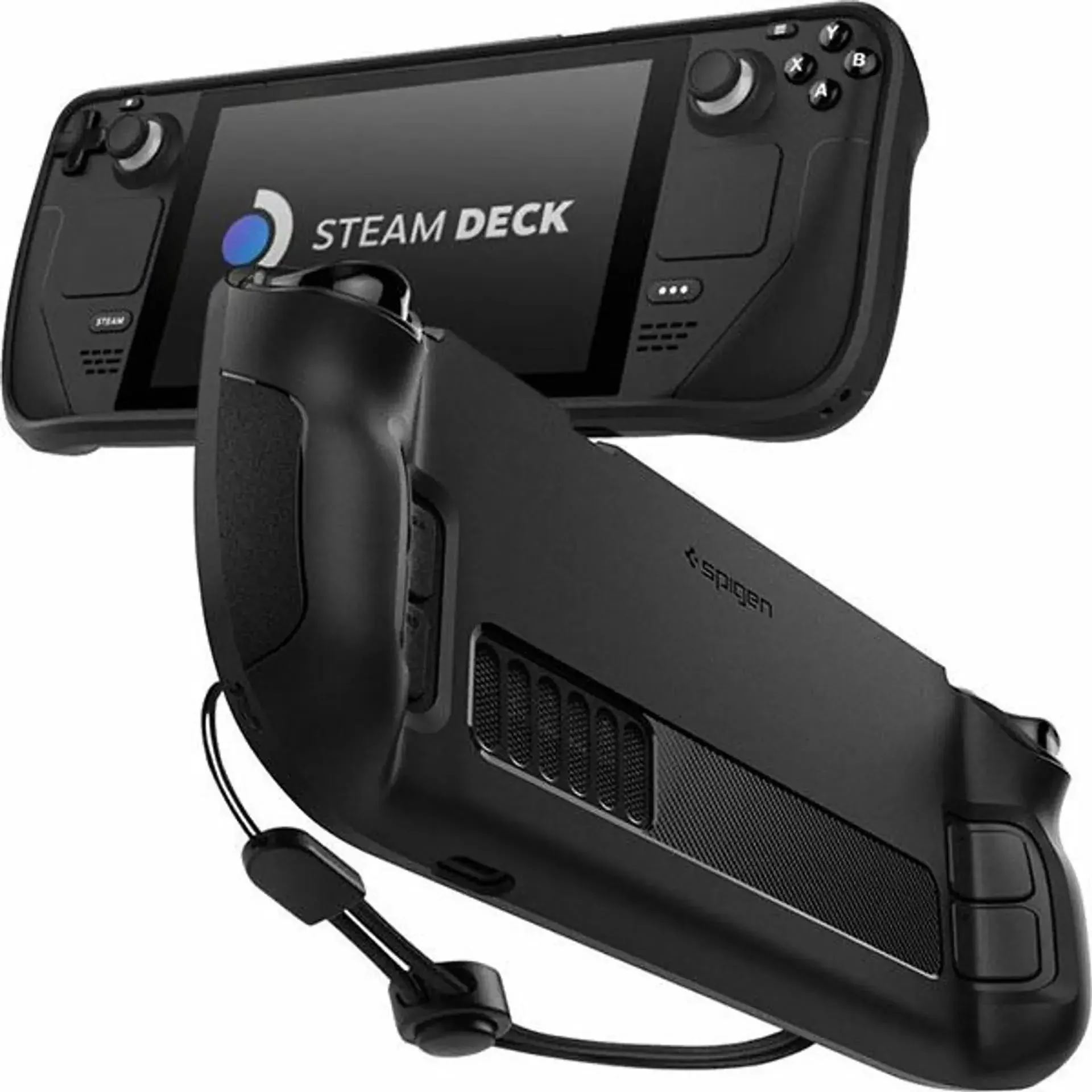 Spigen Rugged Armor Protective Case Designed for Steam Deck Case TPU Cover with Wrist Strap Shock-Absorption Anti-Scratch Cover Protector Steam Deck Accessories - Matte Black