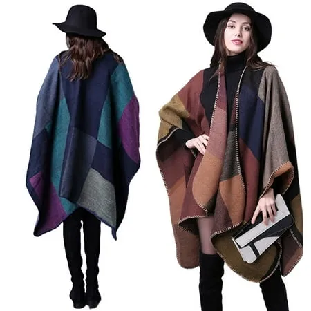 Bodychum 2Pcs Women s Warm Shawl Wrap Open Front Poncho Cape Color Block Shawls Winter Cardigan Wrap Valentines Day Gifts