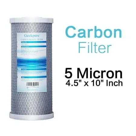 Geekpure 10-Inch Carbon Block Filter Cartridge for Whole House Water Filtration-4.5 inch x 10 inch-5 Micron, Size: 5 x 5 x 10.8