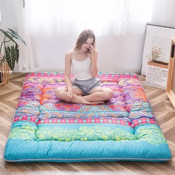 Bohemian Retro Floor Mattress Vintage Floral Japanese Futon Mattress Roll Up ...