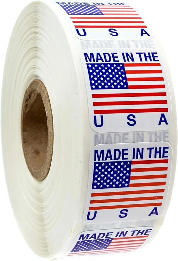 1&quot; x 1&quot; Made in The USA Stickers / USA Made Labels / 1000 American Manufacturer Labels Per Roll