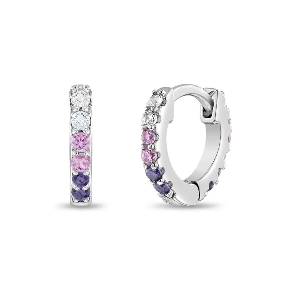 Girl's Double Sided Prong CZ Hoop Earrings