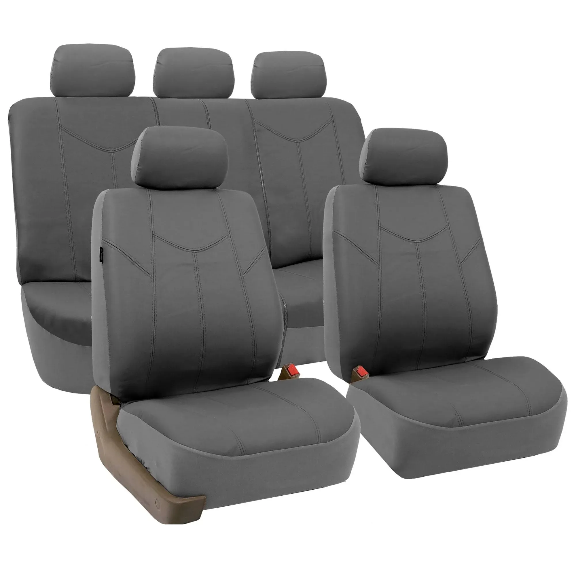 FH Group PU Leather Rome Seat Covers – Full Set - Gray