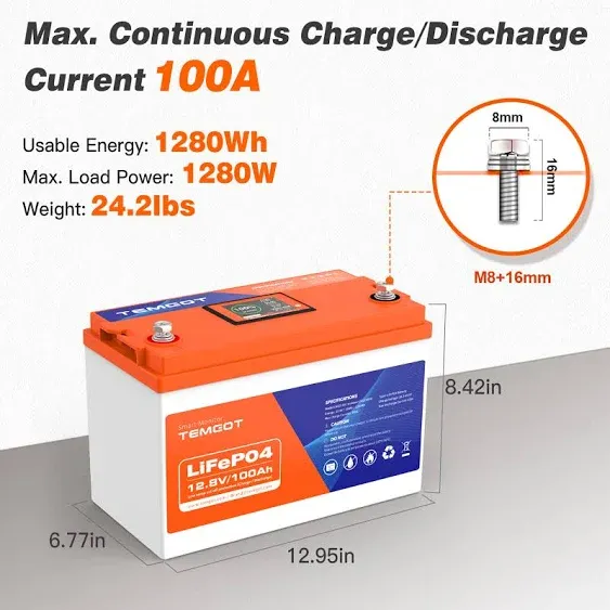 Smart 12V 100AH Low Temp Cutoff LiFePO4 Lithium Battery with Touchable Display & APP Monitoring