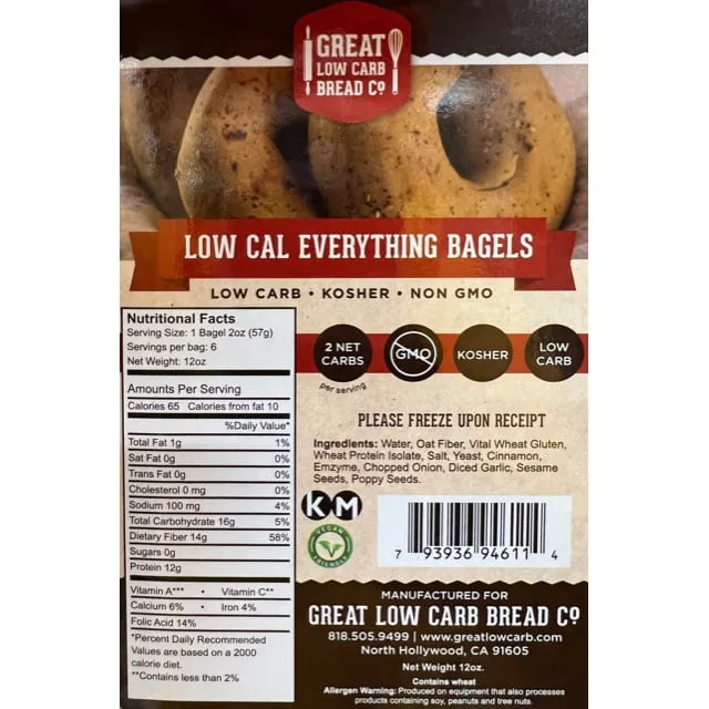 Great Low Carb Everything Bagels 65 Calorie Version 2 Bags