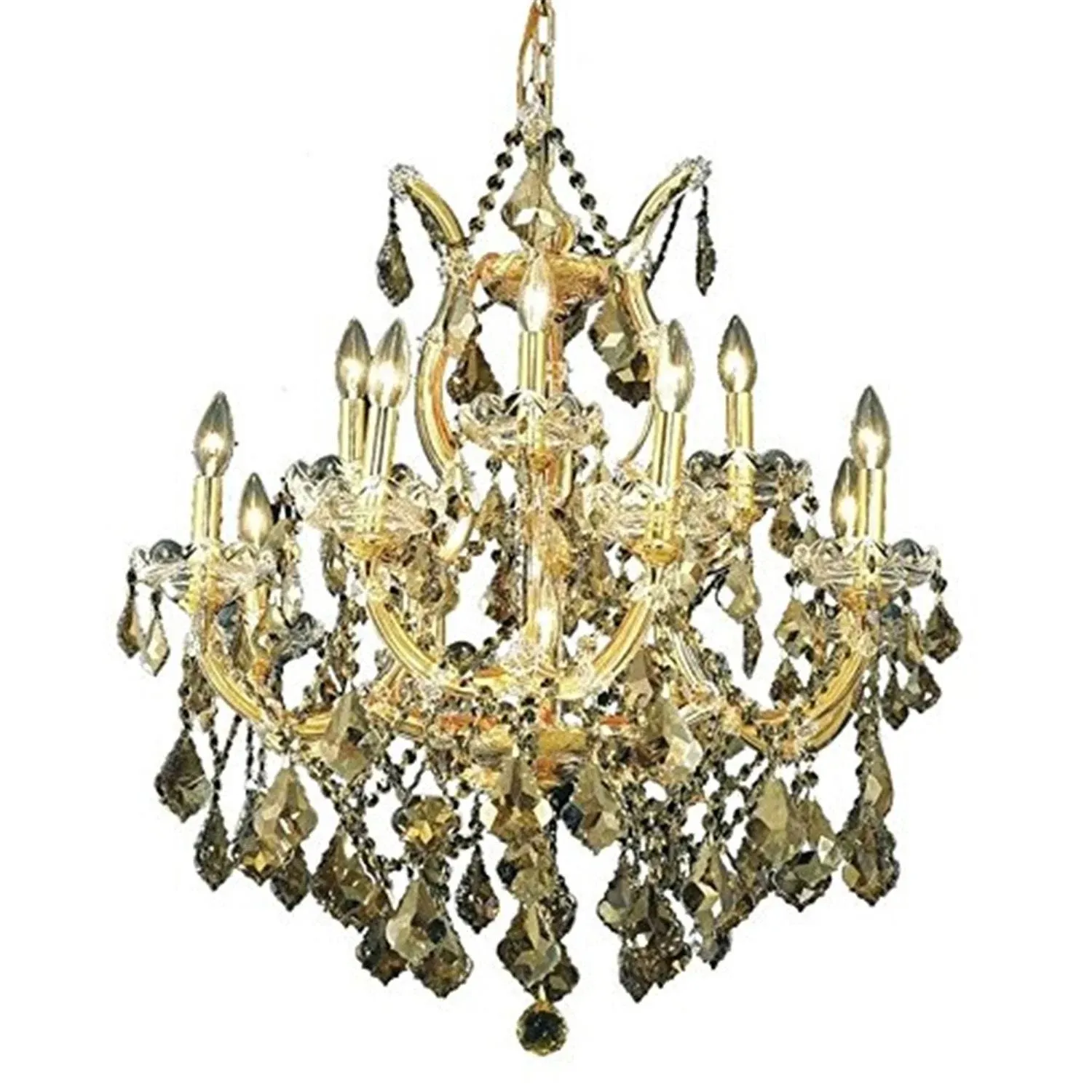 Elegant Lighting 2800D27G-GT/RC Royal Cut Smoky Golden Teak Crystal Maria Theresa 13-Light, Two-Tier Crystal Chandelier, 27" x 26", Gold Finish