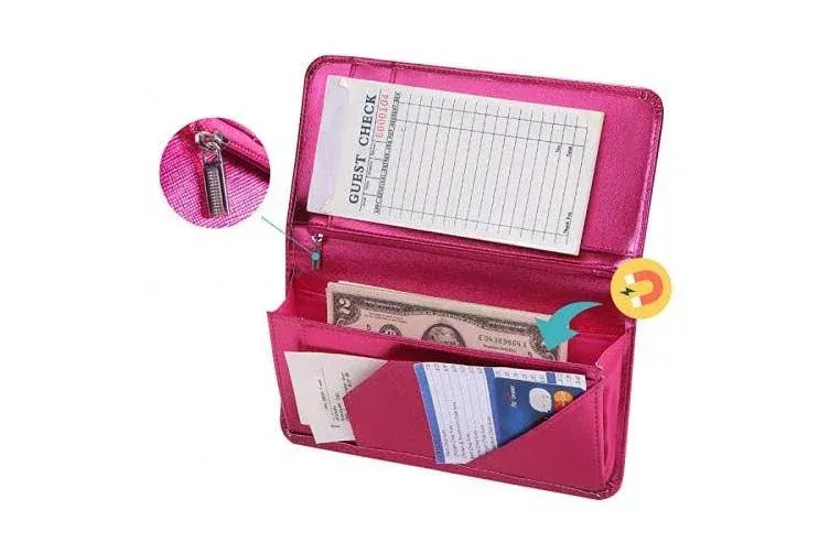 Server Book for Waitress with Magnetic Closure, Zipper Pocket and Pen Holder