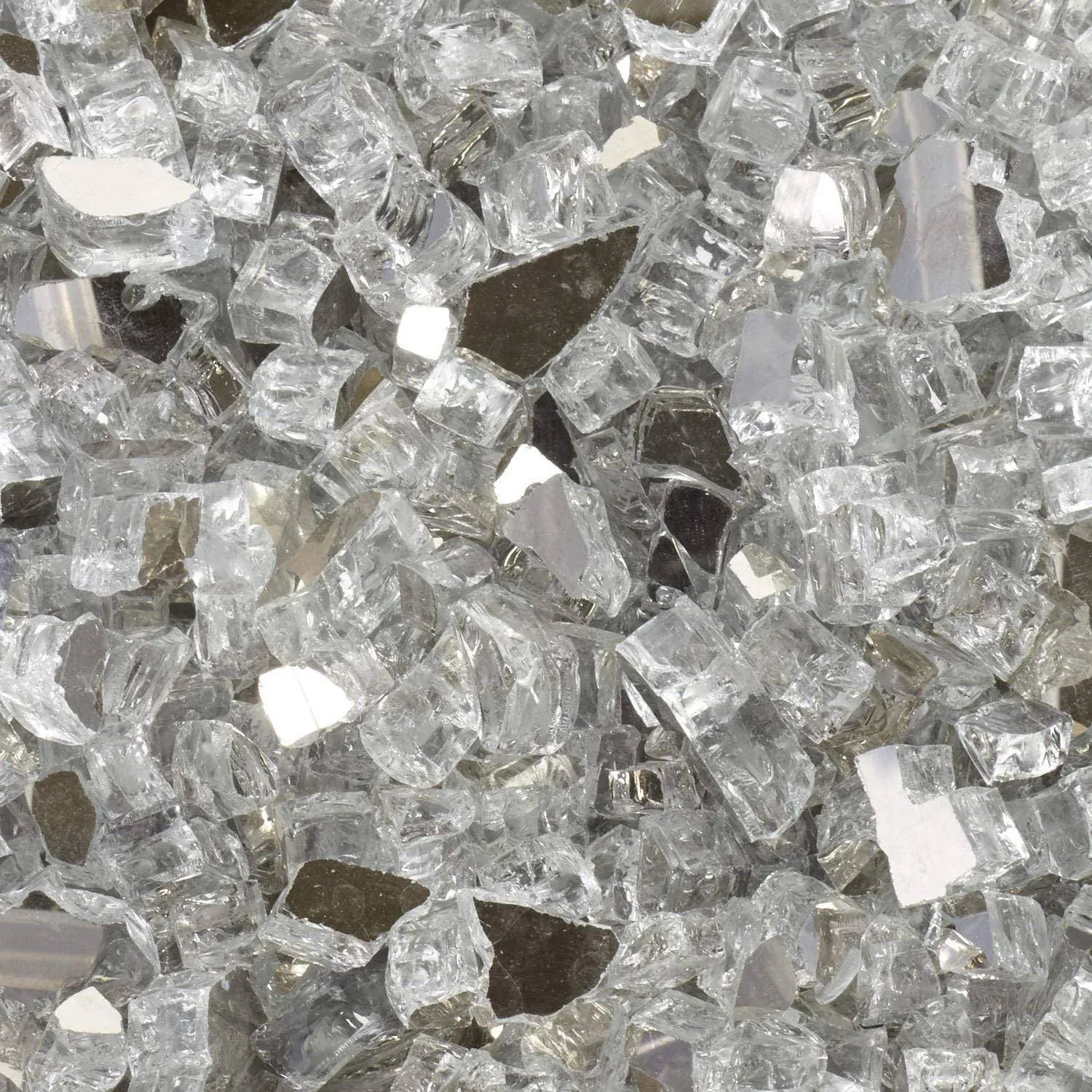 Celestial Fire Glass 0.50" Silver Reflective Fire Glass Diamonds, 10 lb