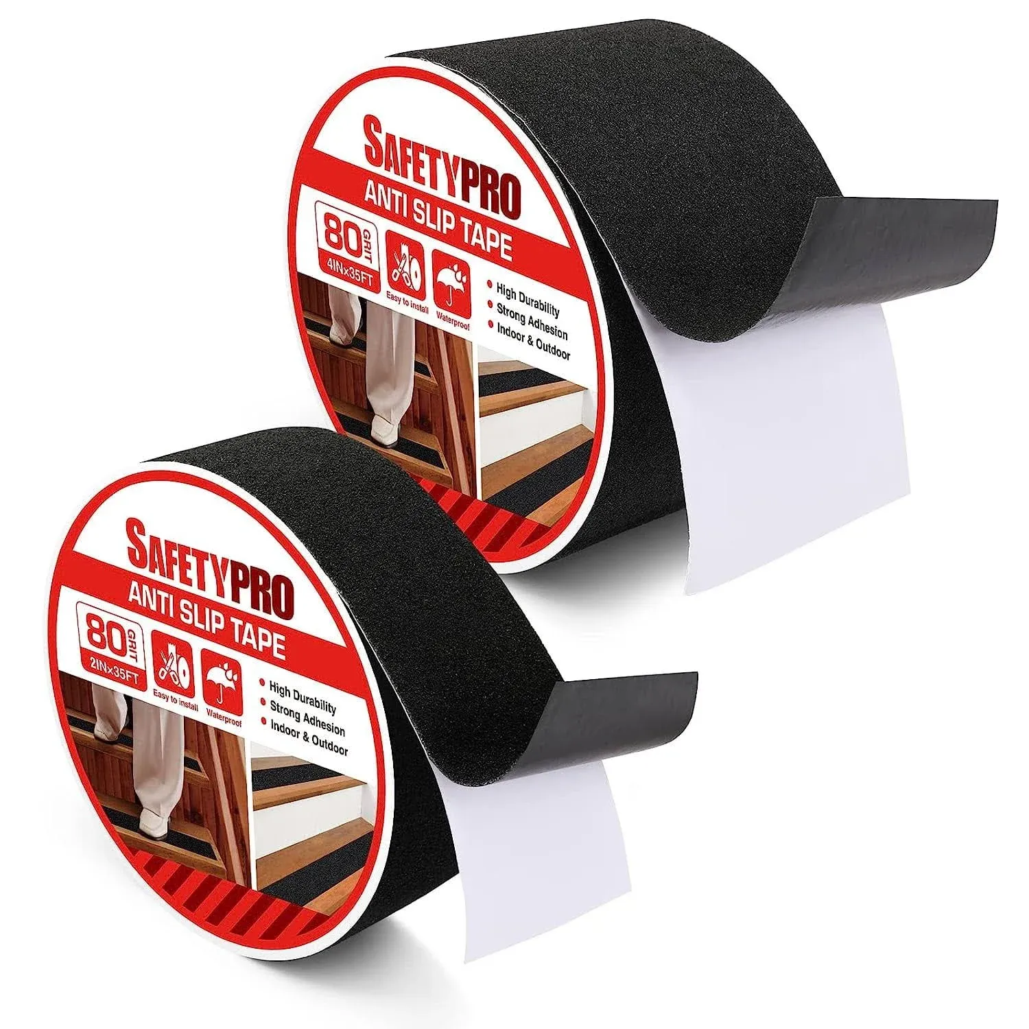 Safetypro 4&#034; 2&#034; x 35ft Heavy Duty Anti Slip Tape Safety Non Slip Grip Tape 2Pack