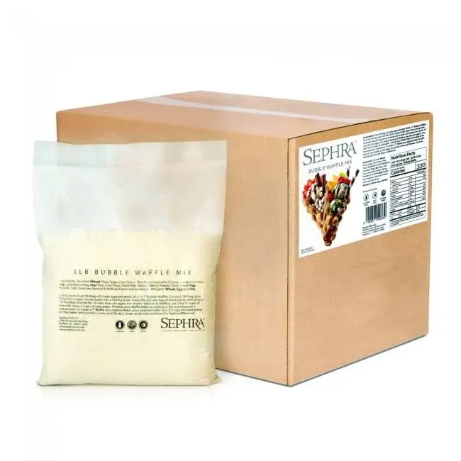 Sephra Bubble Waffle Mix, 30lb case. Just add water to serve fun, delicious Bubble Waffles for breakfast, lunch and dinner! Nut Free and Kosher Dairy, perfect for any occasion and treat.