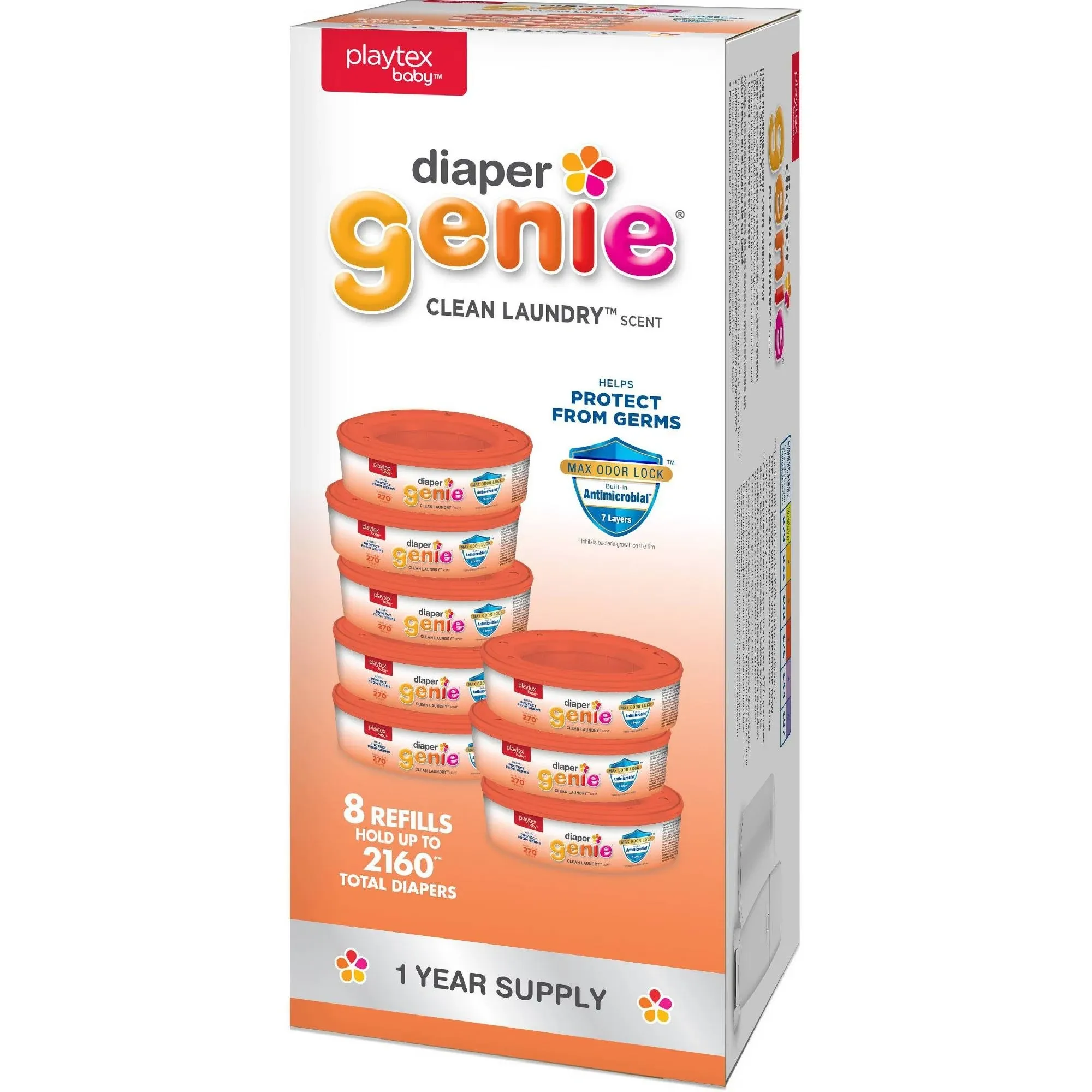 Diaper Genie Bags - Recambios de 270 unidades (paquete de 3) aroma para ropa sucia | Recambios de cubo de pañales con bloqueo máximo de olor | Capacidad para hasta 810 pañales para recién nacidos