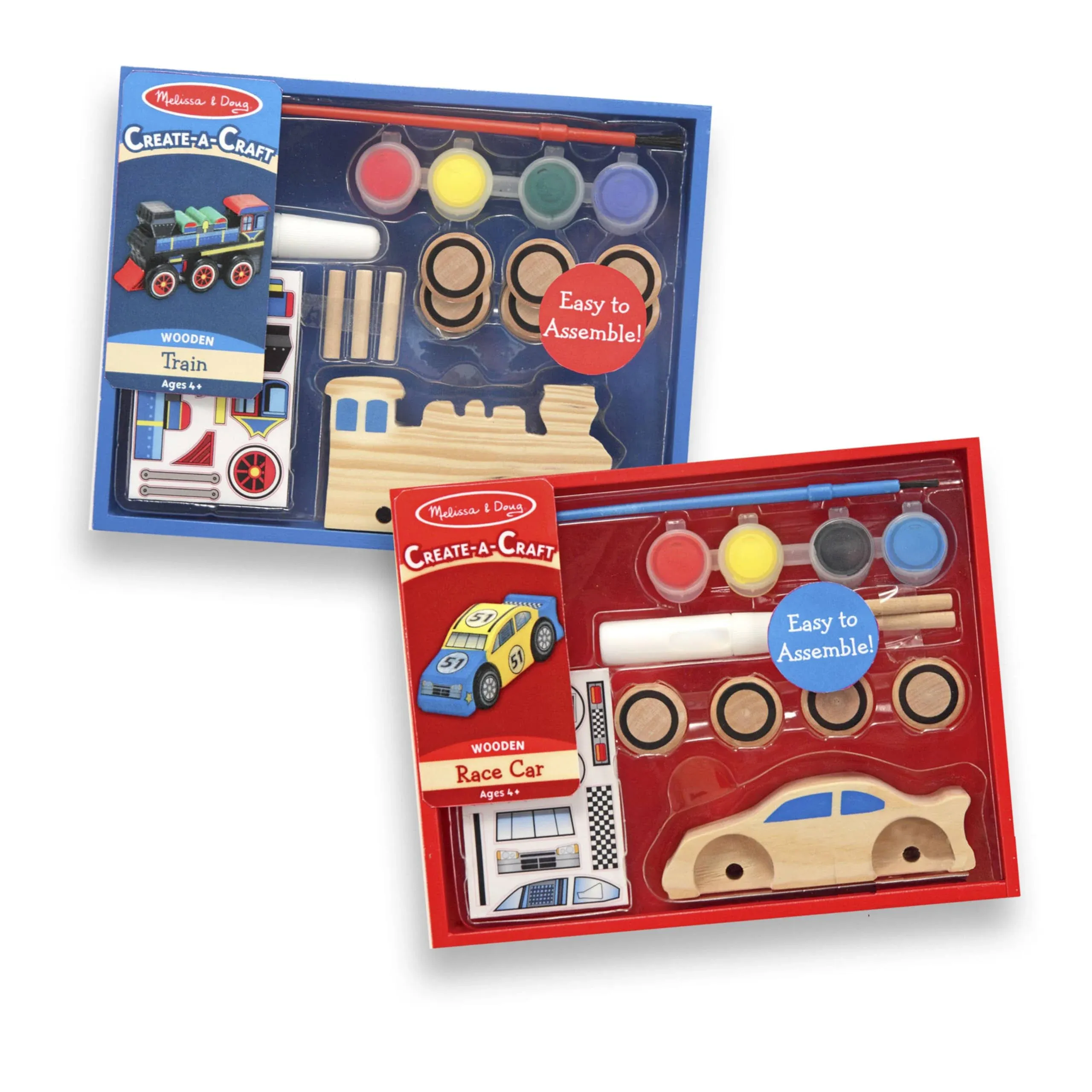 Melissa & Doug ערכות יצירה מעוצבות ברכבת עץ ומכוניות מרוץ, סט של 2Melissa & Doug ערכות יצירה מעוצבות ברכבת עץ ומכוניות מרוץ, סט של 2