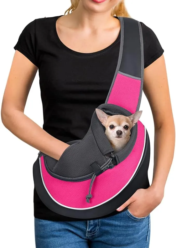 YUDODO Pet Dog Sling Carrier Mesh Hand Free Adjustable Dog Satchel Carrier Bag Papoose Crossbody for Small Medium Dog Cat Rabbit (S(up to 5 lbs), Pink)