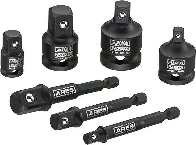 ARES 28000 - Impact 3-Inch Extension and Socket Adapter Set - Includes 3-Inch Extensions in 1/4-Inch Drive, 3/8-Inch Drive, and 1/2-Inch Drive, 2 Adapters, and 2 Reducers