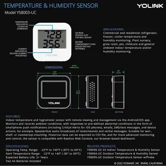 Smart Wireless Temperature/Hu<wbr/>midity Sensor Wide Range for Freezer Fridge Moni...