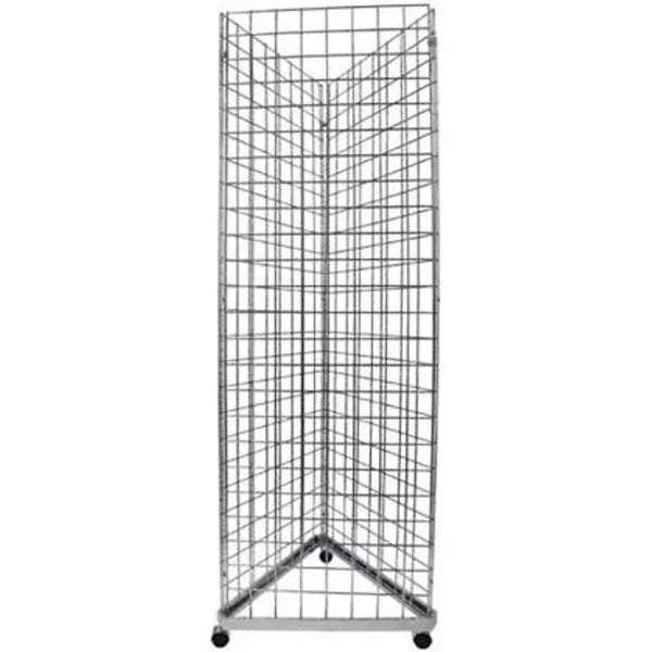 Chrome Triangle Wire Grid Tower with Base and Casters