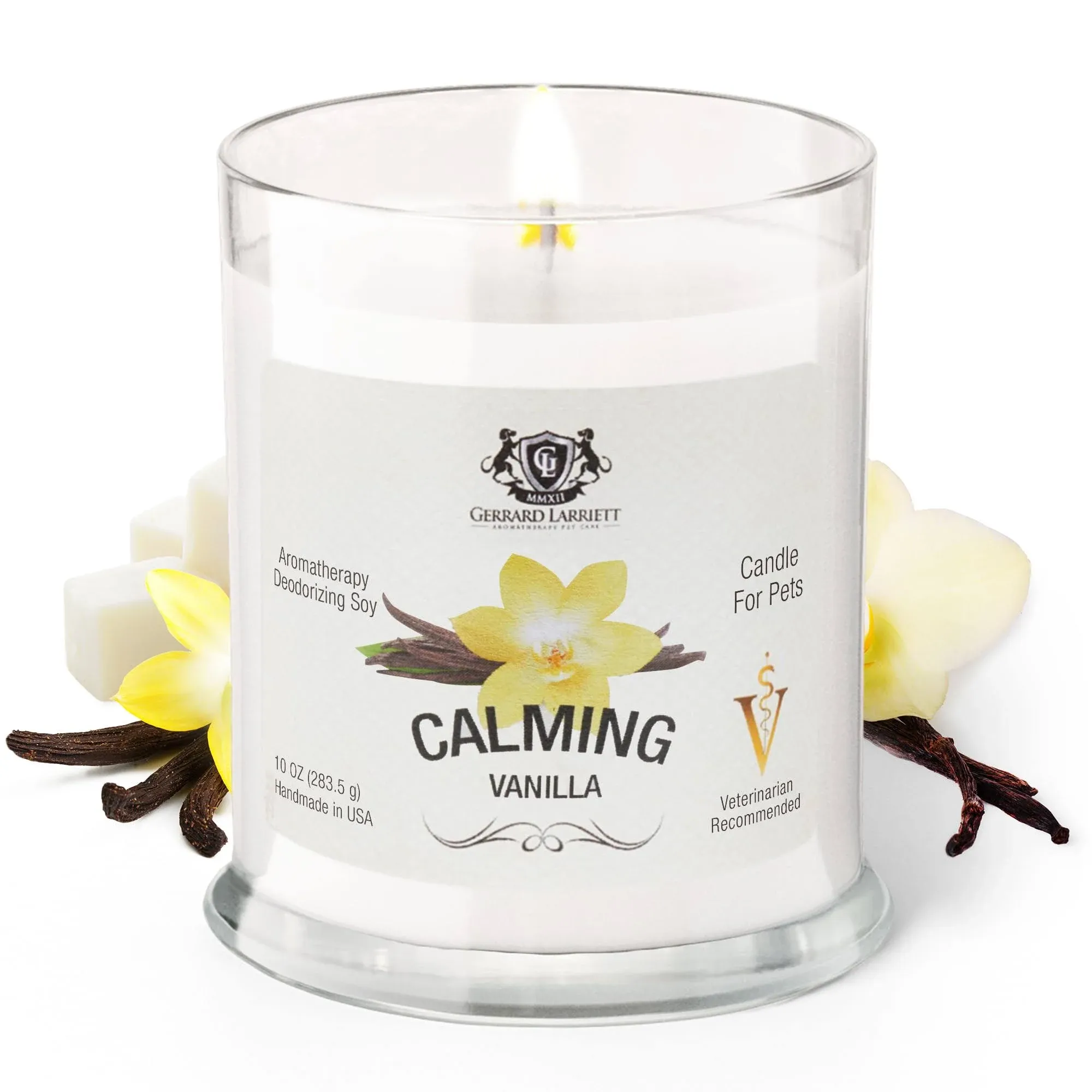 Gerrard Larriett: Calming Vanilla Scented Candles for Home Decor and Pet Odor - Aromatherapy Stress Relief Soy Wax Candles - Pet Odor Eliminator for Home - Pet Friendly Candles