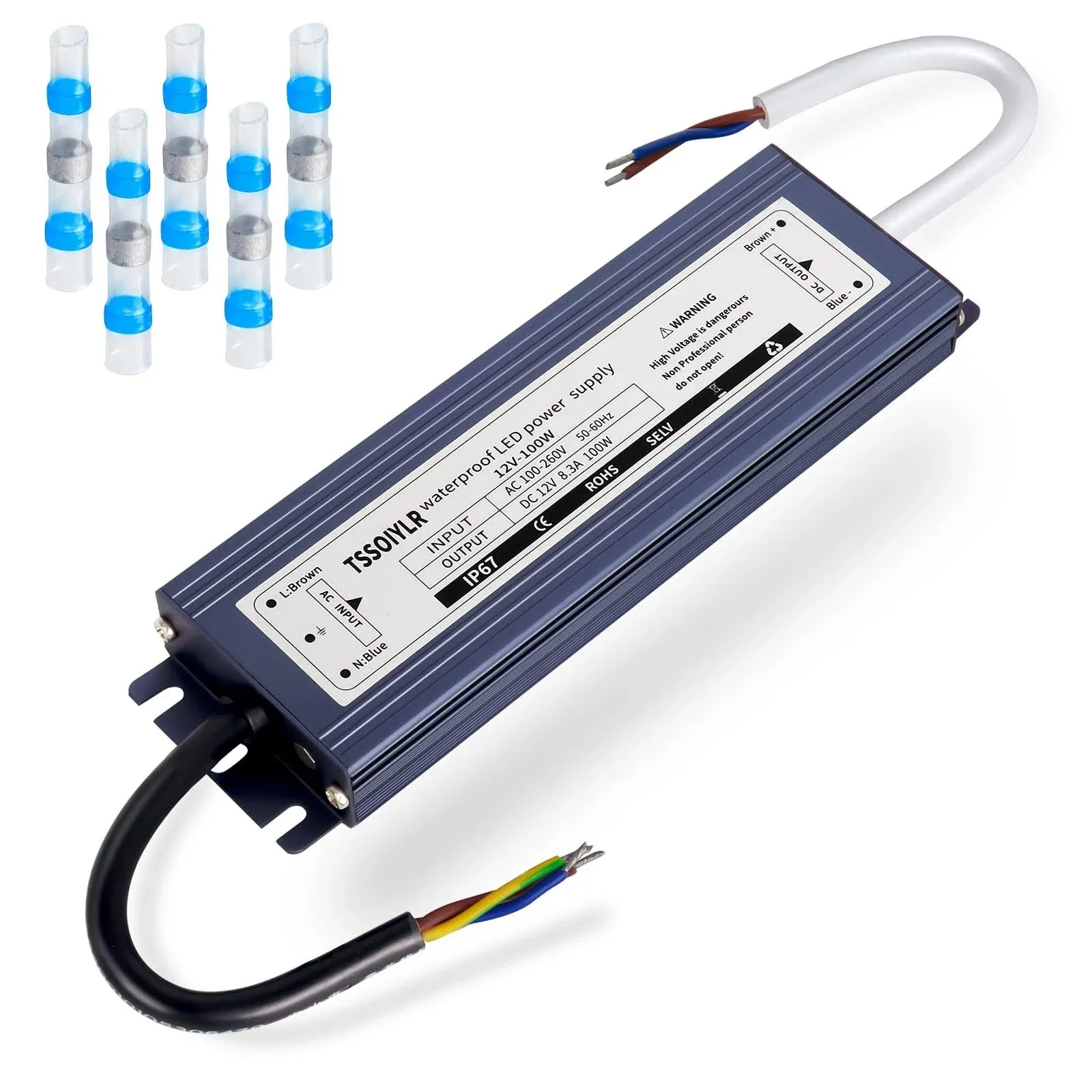 LED Driver 100 Watts 12V 8.3A, IP67 Ultra Thin Waterproof Power Supply, 100-260V AC to 12V DC Low Voltage Transformer,Constant Voltage LED Power Supply，for Outdoor Light and Any 12V DC LED Lights