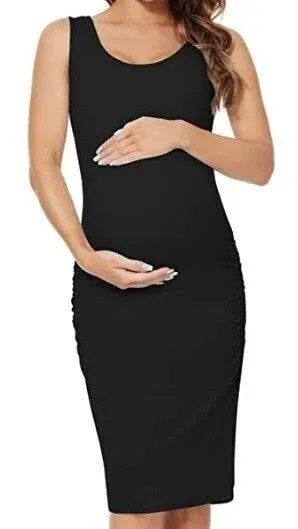 Liu & Qu Women's Maternity Sleeveless Tank Dresses Side Ruching Bodycon Dress for Daily Wearing or Baby Shower