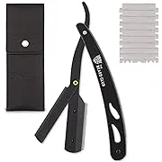 The Beard Club Straight Razor for Men - Navajas Para Barbero - Barber Straight Edge Razor Kit - Premium Single Derby Blade Cutthroat Razor With 10 Replaceable Stainless Steel Blades & Leather Case