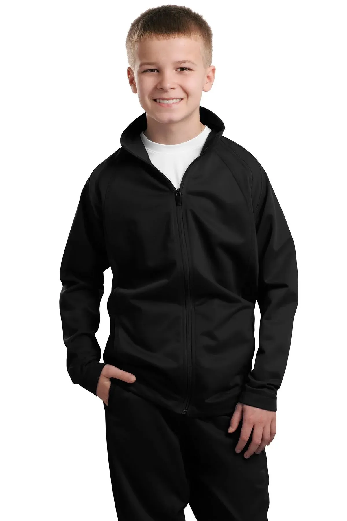 Sport-Tek YST90 Youth Tricot Track Jacket, Black/Black