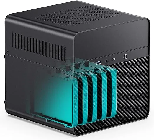 JONSBO N2 Black NAS ITX Case 5+1 Disk Bays Mini Aluminum Case, Built-in 12cm Fan, SFX Power Bite (L150mm Max.), Support 65mm CPU Cooler, Integrated Upper Cover Removable,Black