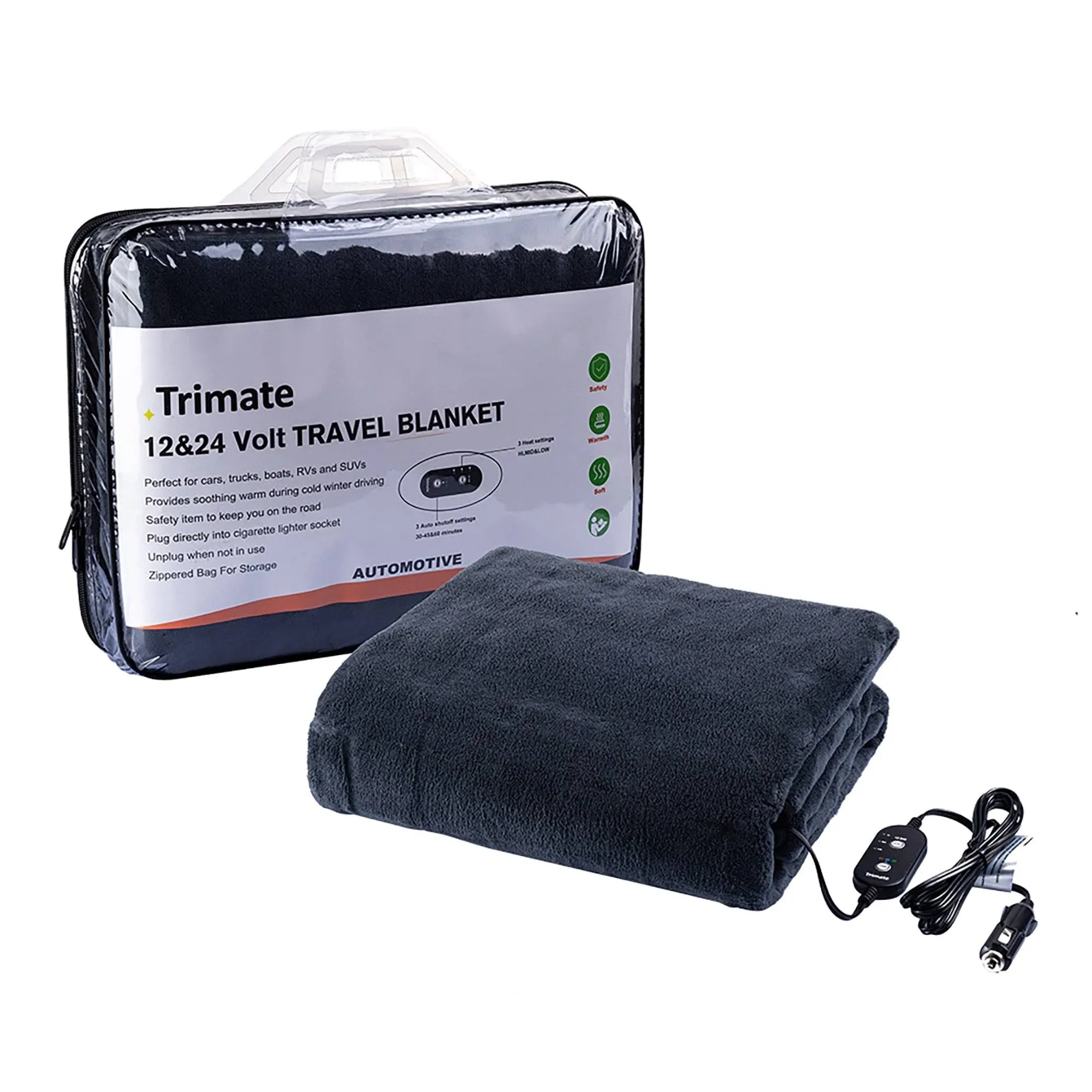 Trimate Electric Car Heating Blanket, 3 Heat Settings, Auto Shutoff, Washable, 55 ...