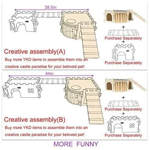 Large Guinea Pig Castle, Natural Wood Rabbit House with Ladder and Hay Feeder, Small Animal Hideout for Rabbit Guinea Pig Hedgehog Chinchilla