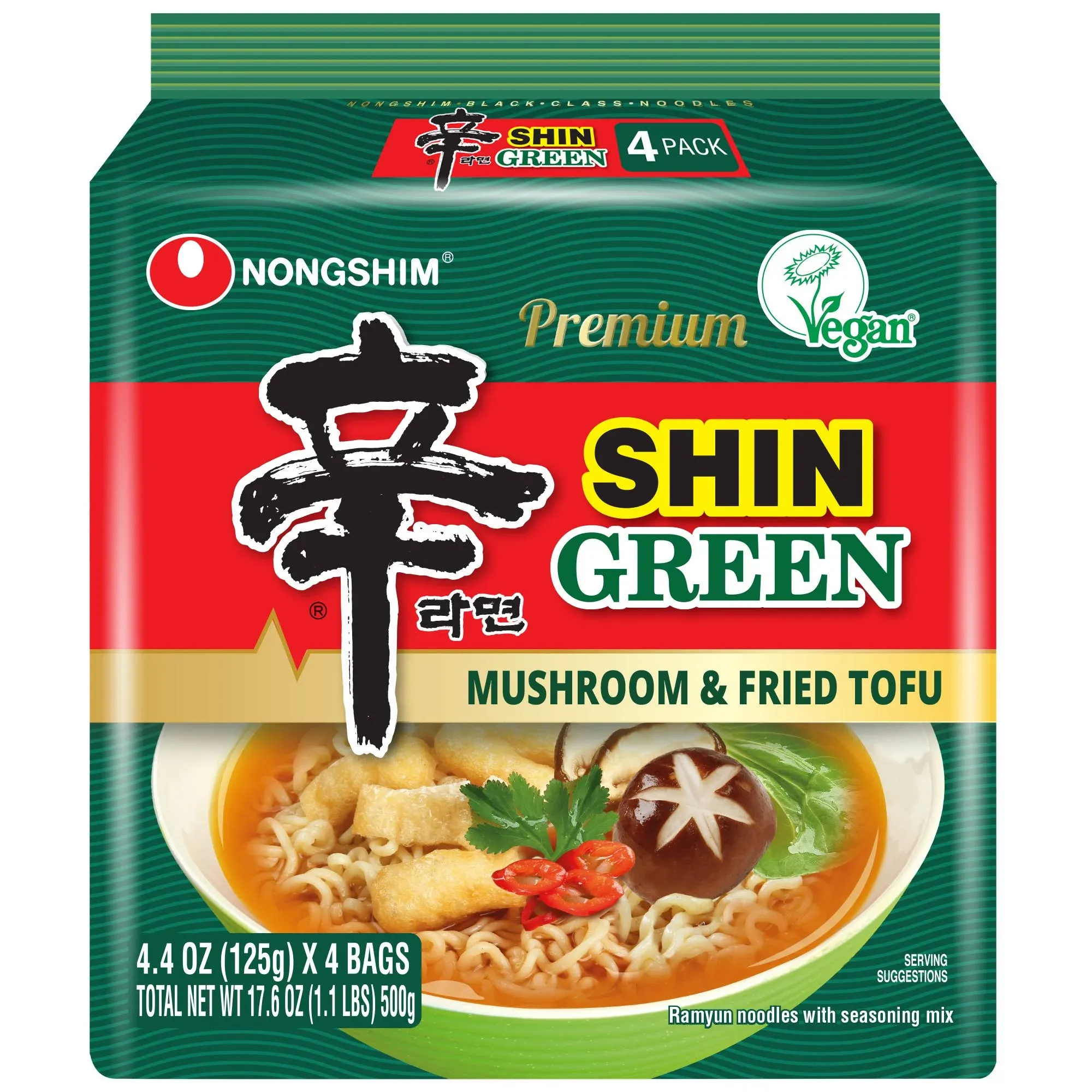 Shin Ramyun Green Mushroom&amp;Fried Tofu, 4.4 Ounce, Pack of 4