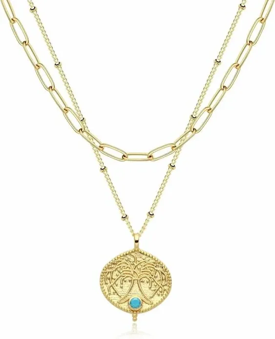 Gold Choker Necklace - Dainty Coin Karma Circle - Moon Phase Jewelry