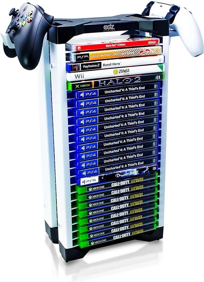 Adz Universal Game Holder – 23 Game Storage Tower Rack for PS2 PS3 PS4 PS5 PSP ...