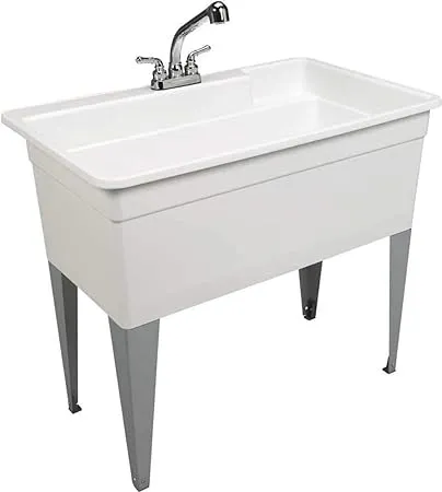 Utilatub Combo 40 in. x 24 in. 33 in. Polypropylene Floor Mount Utility Tub with Pull-Out Faucet in White