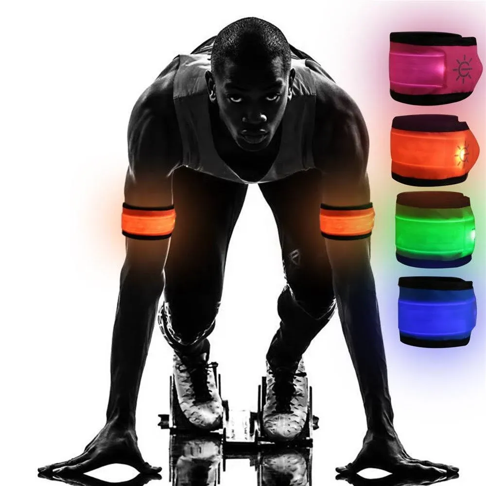 Emmabin [4 Pack] LED Slap Armband Lights Glow Band for Running, Replaceable Battery - 4 Modes (ALWAYS bright/Quick Flashing/Slow Flashing/Off), 35cm