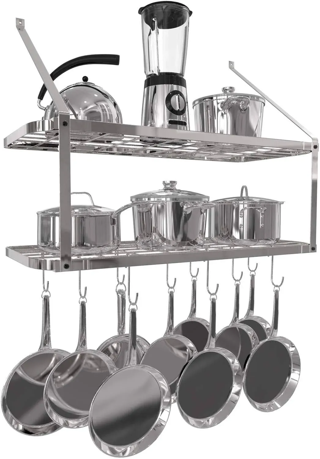 Vdomus 2-Tier Wall Shelf Pot & Pan Rack Hanger for Kitchen Storage & Organization, Silver