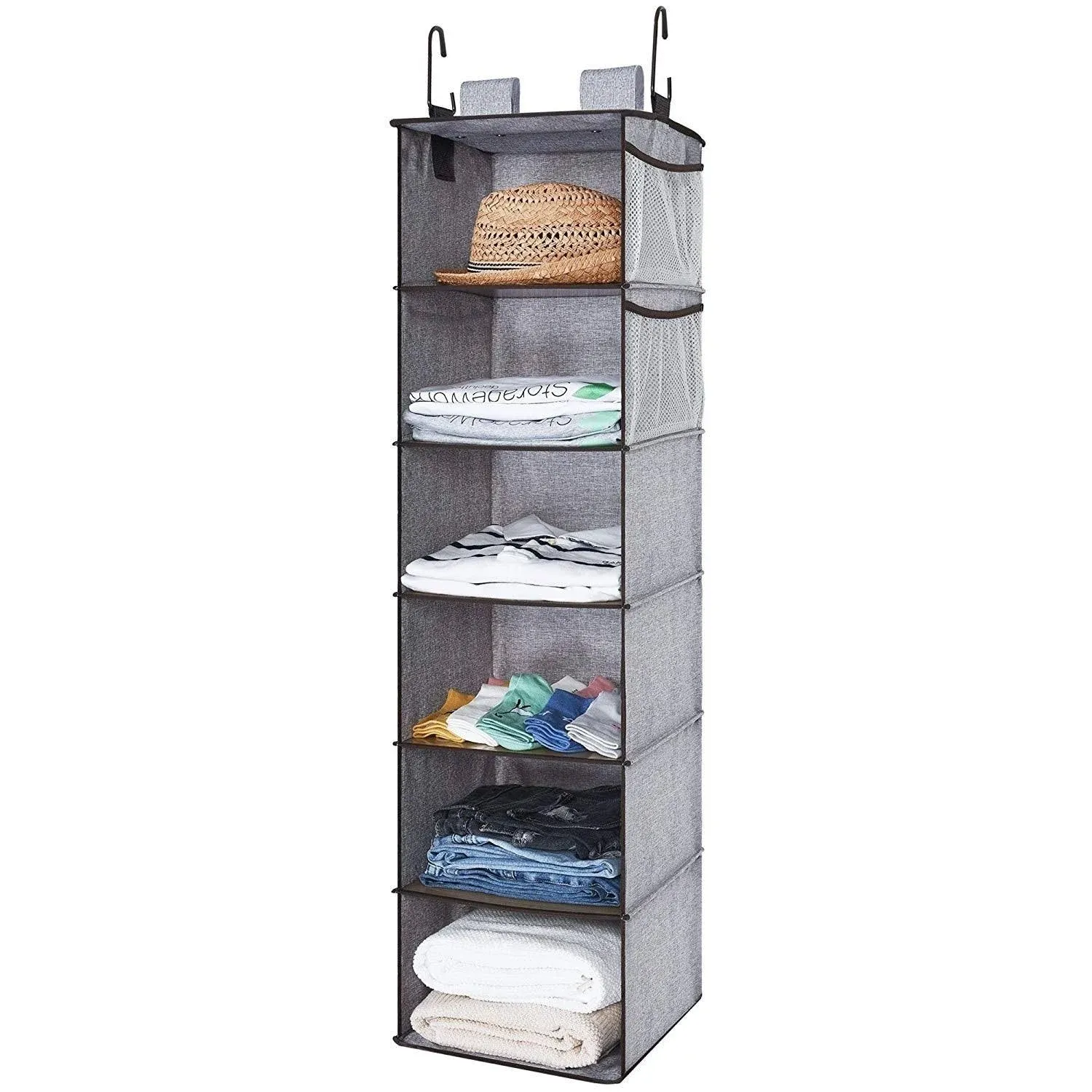 StorageWorks 6-Shelf Hanging Fabric Closet Organizer with Side Pockets - Gray