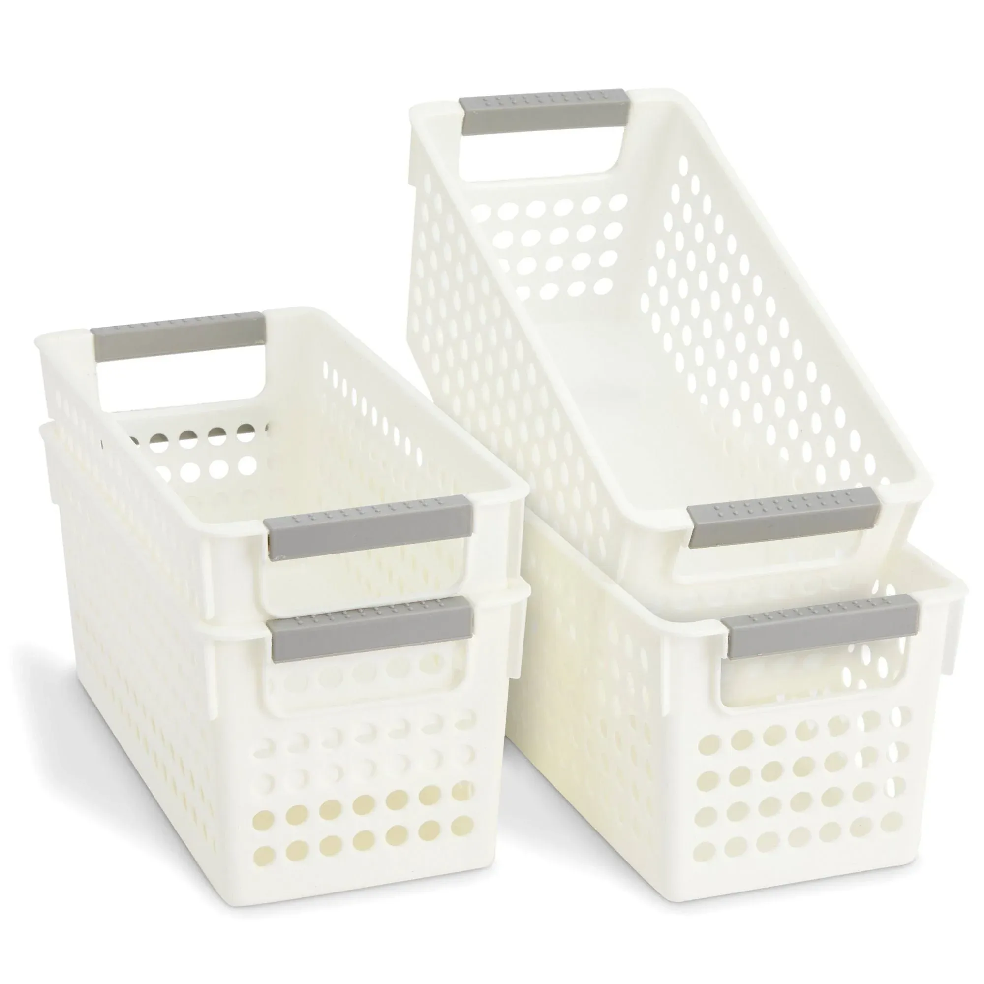 Farmlyn Creek Plastic Storage Baskets, White Nesting Bin Containers with Grey ...