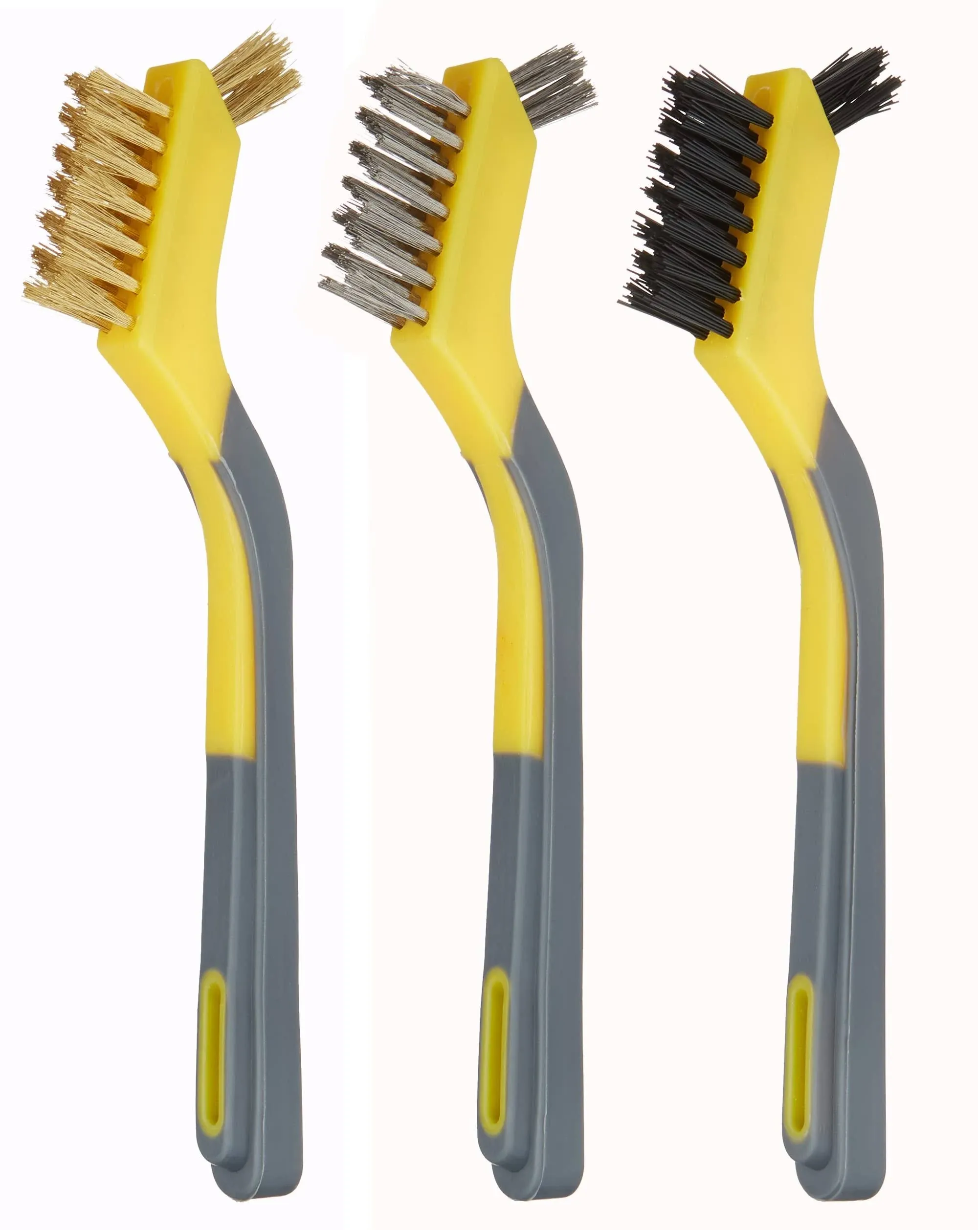 Stainless Steel Mini Brushes, Soft Grip, 3-Pack, Black &amp; Yellow