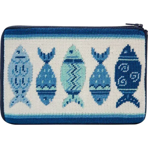 Cosmetic Purse - Blue Fishes - Needlepoint Kit