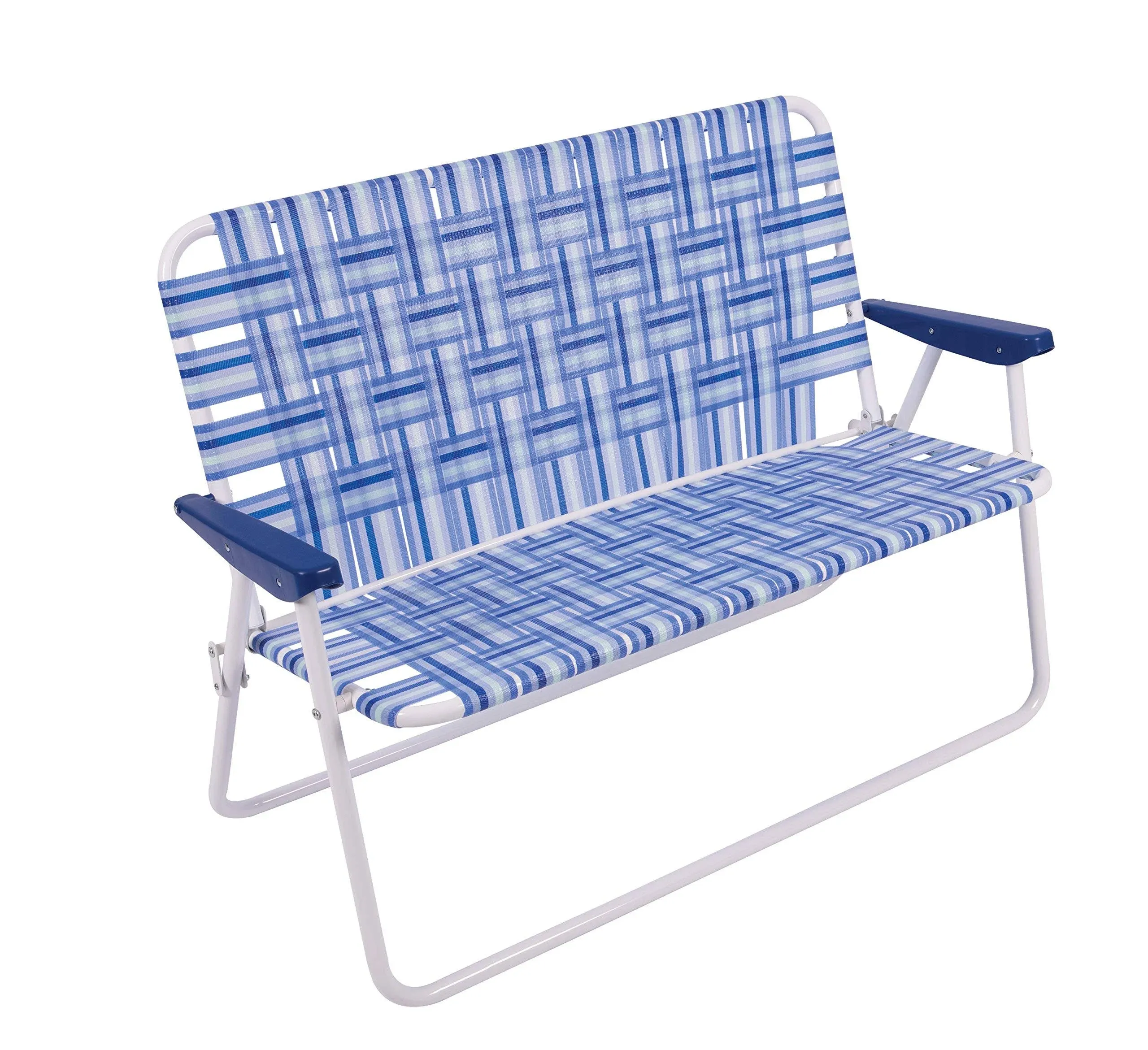 CAMP & GO 16" Extended Height Folding Double Wide Web Lawn Chair Loveseat, Blue/White