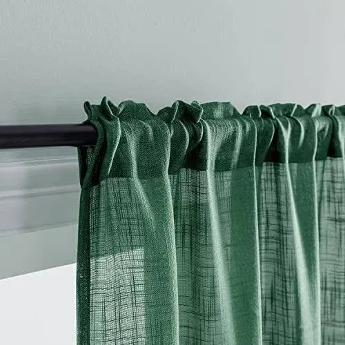 SHINELAND Emerald Green Christmas Curtains for Kitchen Window,Rod Pocket Faux