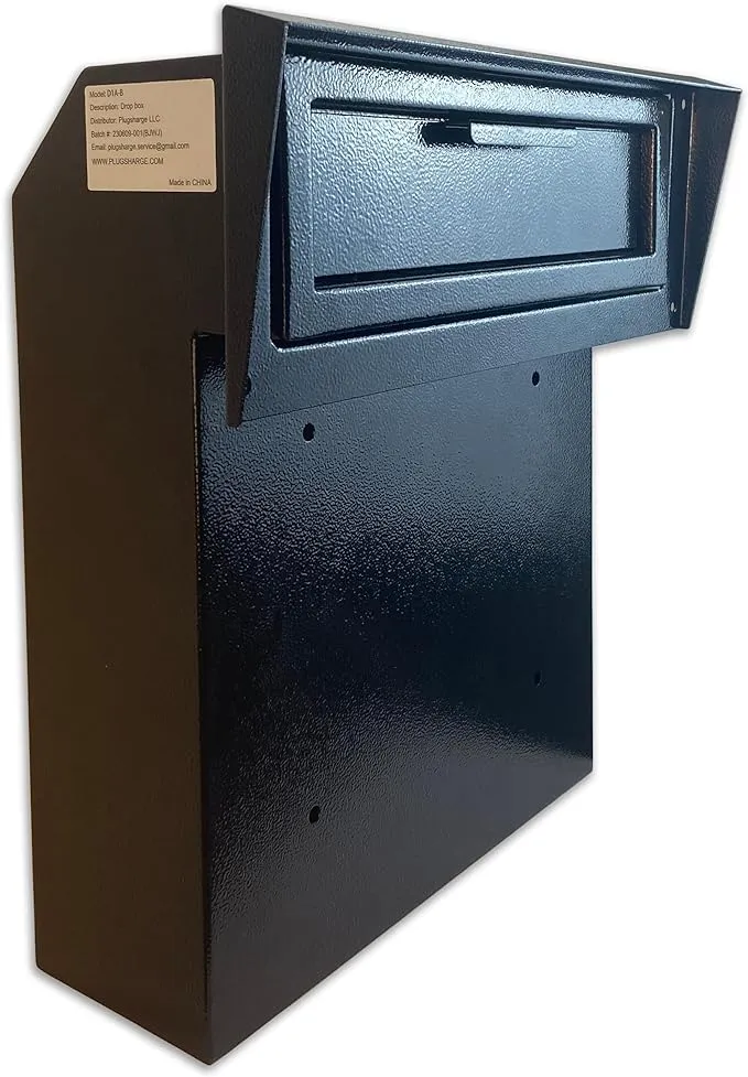 D1A-B - Rainproof Heavy Duty Mailbox Door Drop Box, Galvanized Steel Weatherproof Locking Metal Mailbox Door Mounted for Keys, Deposit, Payment, Mails - Through The Door Safe Mail Drop Box, Black