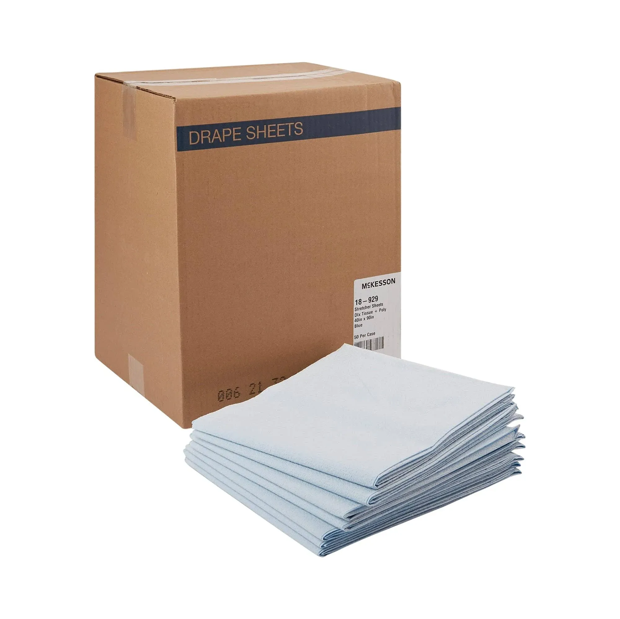 McKesson Stretcher Sheet, Flat Sheet, 40W X 90L, Blue, Cellulose, Tissue 50%/Polyethylene Film 50%, Disposable, 50/CS 