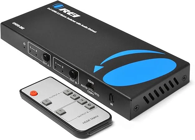 OREI 4K HDMI Matrix Switch 2 X 2, Switcher 18G UltraHD Supports Upto 4K @ 60Hz & 1080P IR EDID HDCP 2.0 (2 input - 2 Output) - Remote Control