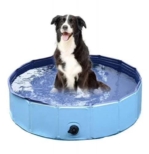 Jasonwell Foldable Dog Pool Collapsible Hard Plastic Dog Swimming Pool Portable Kiddie Pool Pet Pool Doggie Wading Pool Bath Tub for Puppy Small Medium Large Dogs Cats and Kids 32"