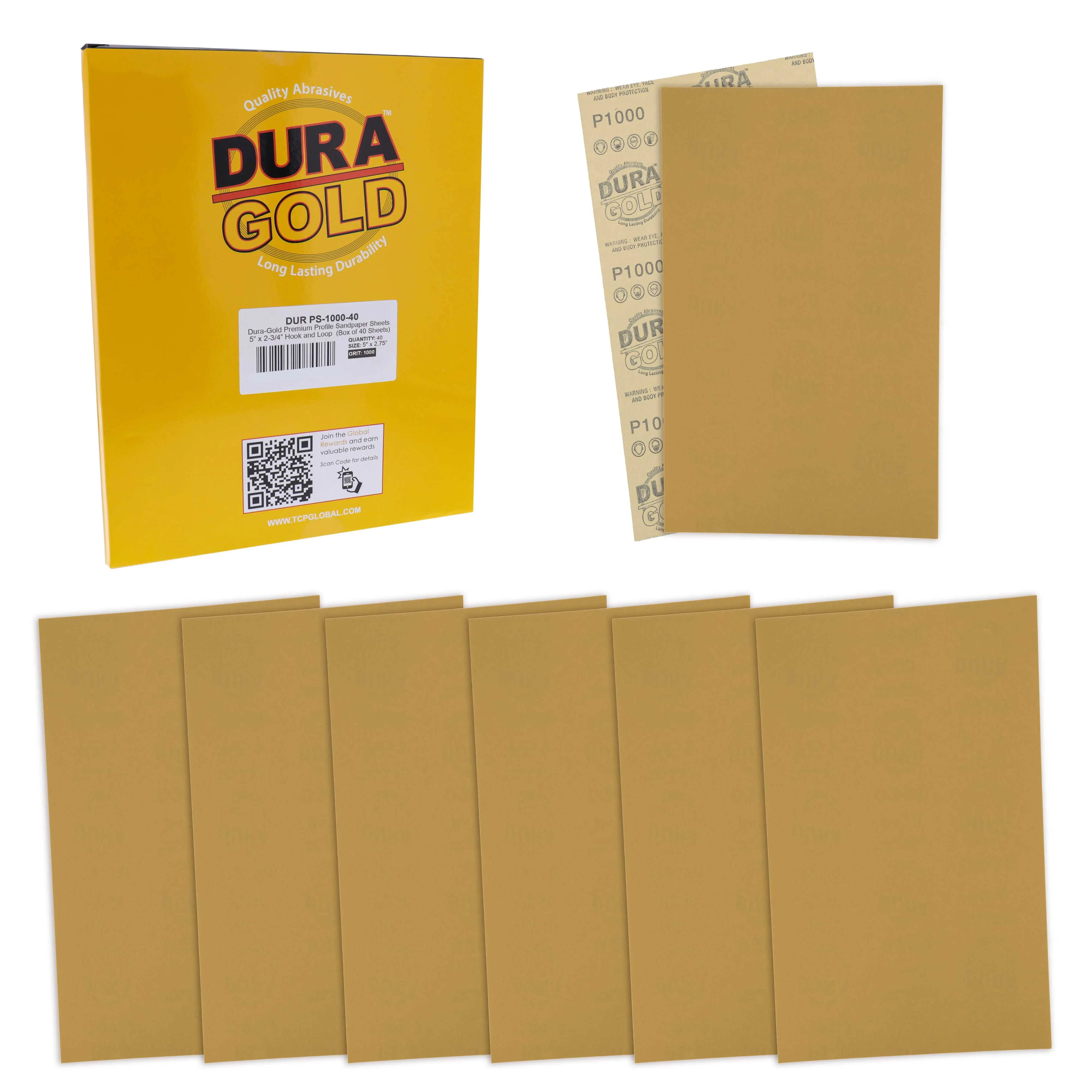 5&#034; x 2.75&#034; Sandpaper Sheets, 1000 Grit - 40 Hook &amp; Loop Sheets - Palm Sanders