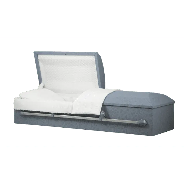 Titan Casket Cloth Covered Casket (Rounded Top) Handcrafted Funeral Casket - Slate Gray Exterior with White Crepe Interior