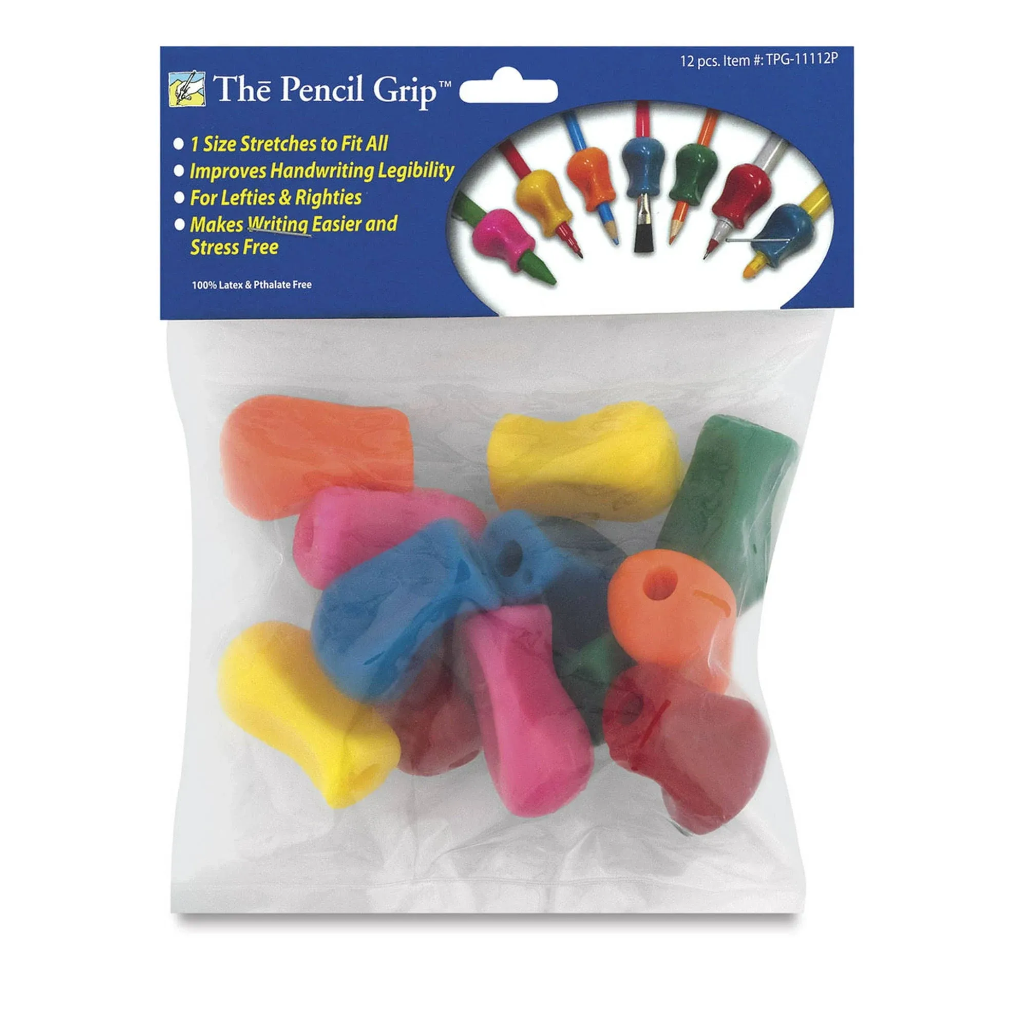 The Pencil Grip Original Pencil Gripper, Universal Ergonomic Writing Aid For Righties And Lefties, Colorful Pencil Grippers, Assorted Colors, 12 Count - TPG-11112