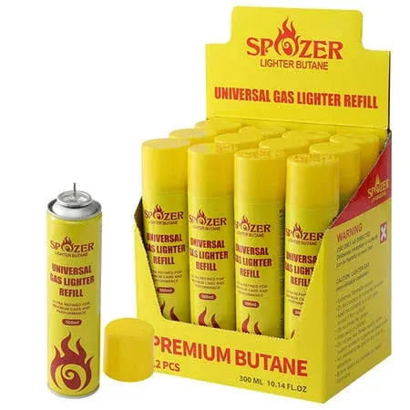 Spozer 12 Pack Lighter Gas Refill Butane Universal Fluid Fuel Ultra Refined 300ml 10.14 Oz （1 Box）