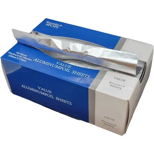 Foil Sheets, Aluminum Foil, Pop Up Dispenser for Food Safe, Hair Color Application and Highlighting 9” W x 10.75” L, 500 Count (6 boxes of 500 counts)