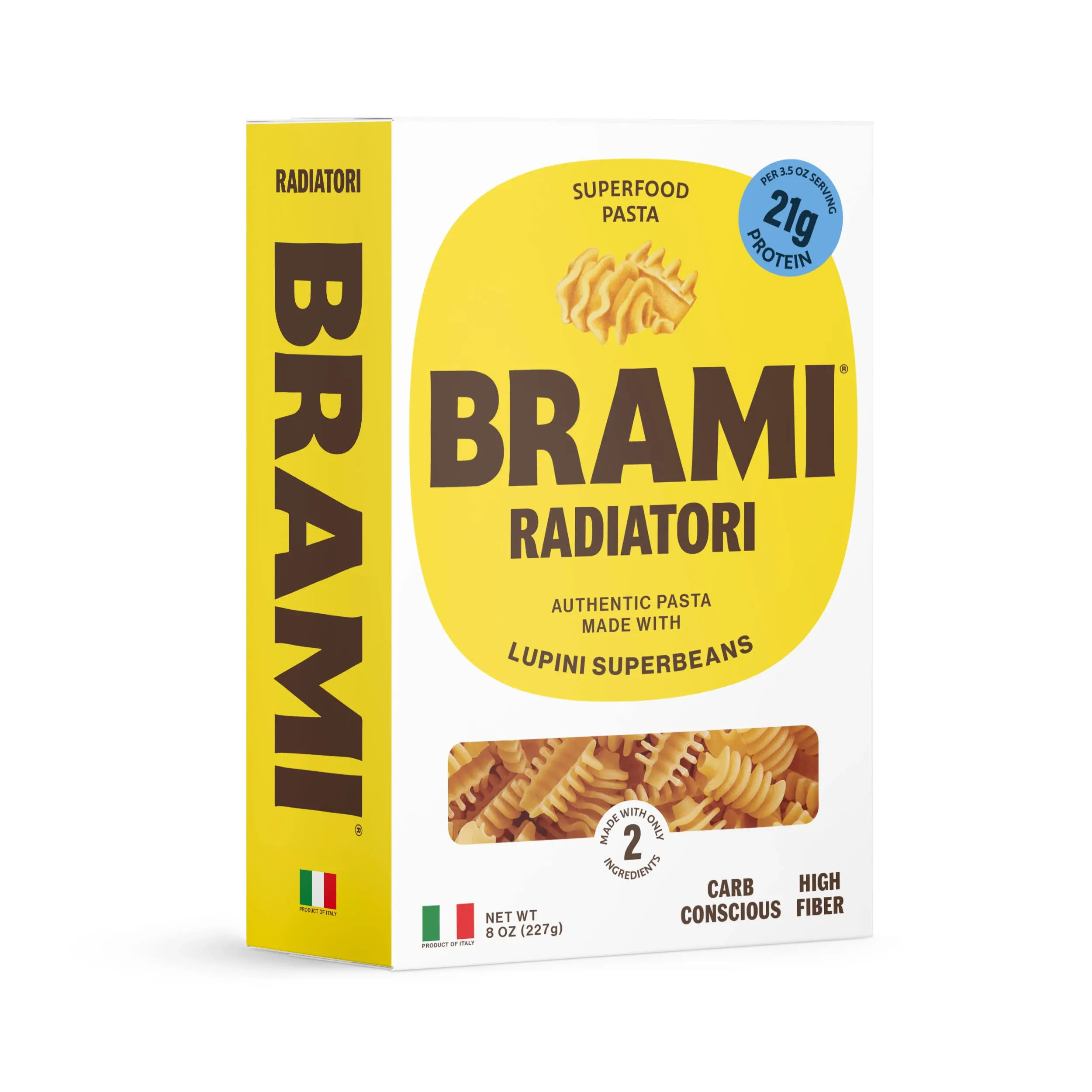 Brami Pasta | Made with Semolina Wheat & Lupini Beans | High Protein & Fiber, Low Carb Healthy Pasta | 8 Ounce (Pack of 6) (Radiatori)